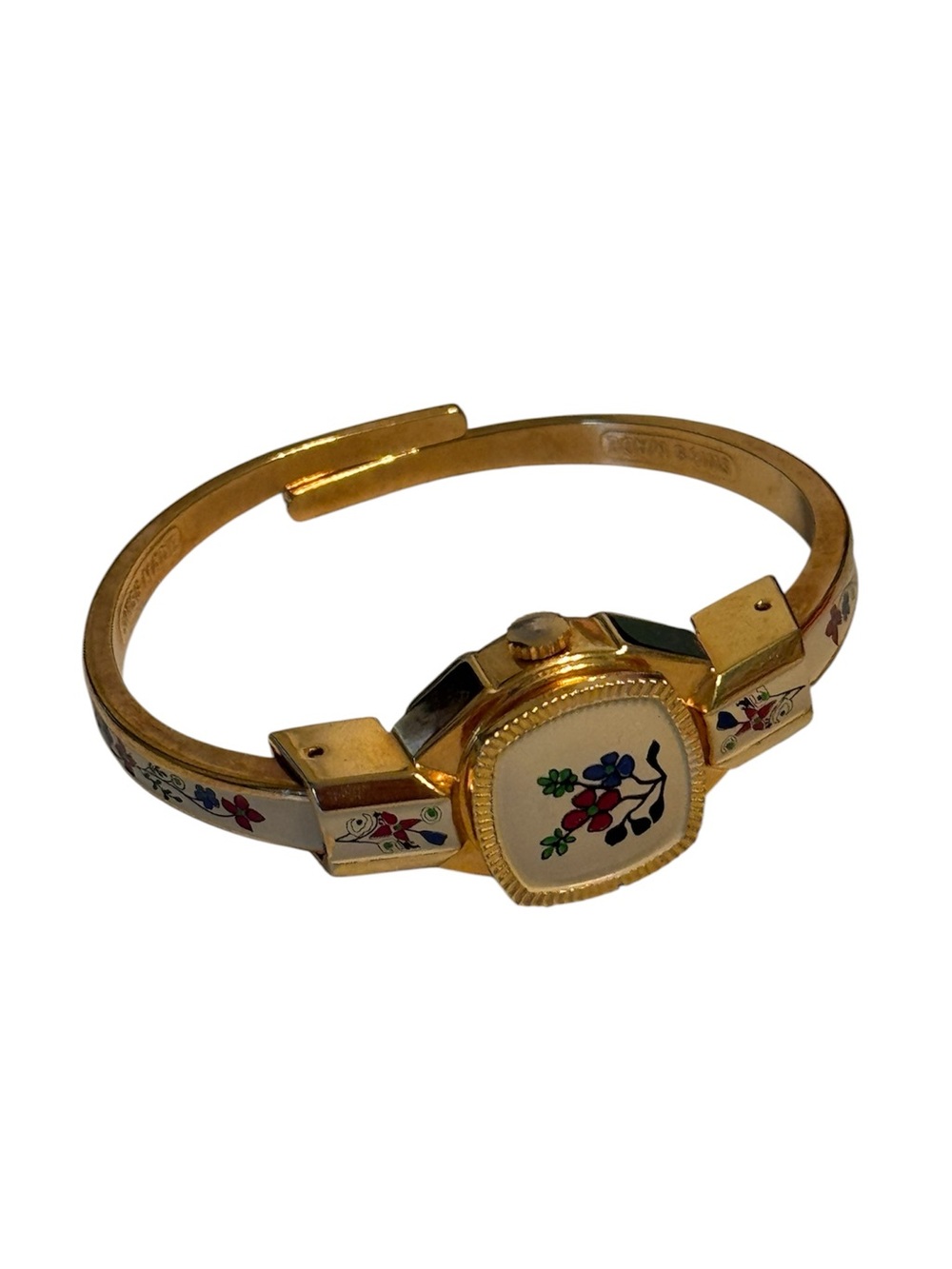 Vintage 60s Gruen Peek-A-Boo Swiss Made Floral Cuff Watch